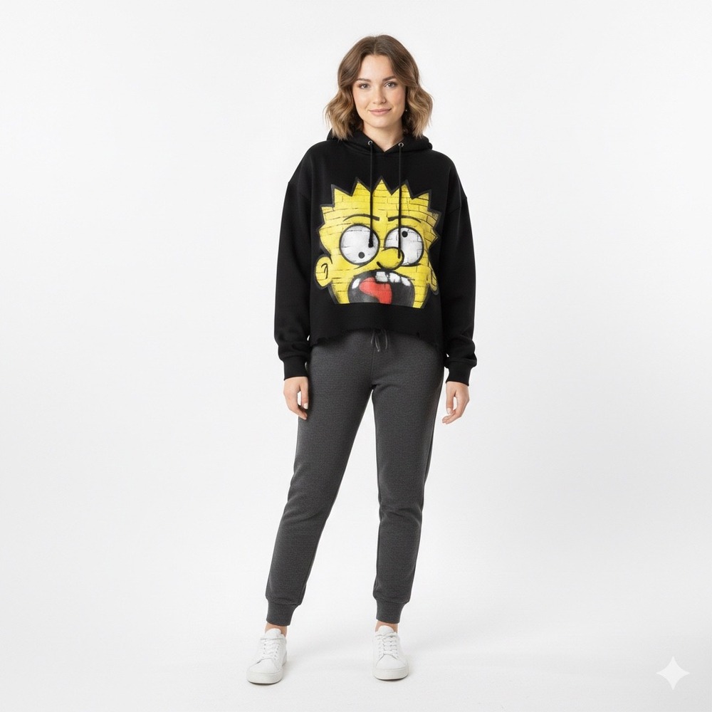 DNA MND GMZ Bart Simpson Graphic Hoodie M Black Cotton Boxy Cropped Streetwear - Picture 15 of 15
